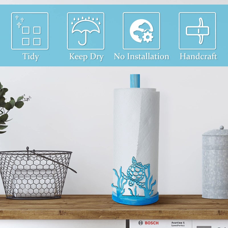 Remerry Beach Paper Towel Holder Nautical Wooden Paper Towel Stand Sea Turtle Octopus Weed Ocean Paper Towel Dispenser Kitchen Farmhouse Accessories for Kitchen Table or Bathroom Decoration(Turtle) - Image 2